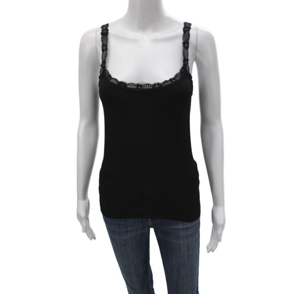 Bordeaux Women Black Lace Tank Scoop Neck 90% Nylon Size One Size
